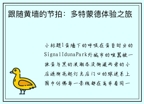 跟随黄墙的节拍：多特蒙德体验之旅