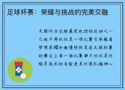 足球杯赛：荣耀与挑战的完美交融