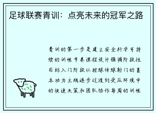 足球联赛青训：点亮未来的冠军之路