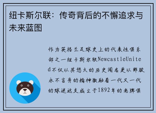 纽卡斯尔联：传奇背后的不懈追求与未来蓝图